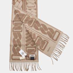 Pre Owned Hermes Cashmere Scarf "Clic-Se-Nue" Marron Grasset / Craie Cashmere100%