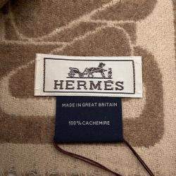 Pre Owned Hermes Cashmere Scarf "Clic-Se-Nue" Marron Grasset/Craie Cashmere100%