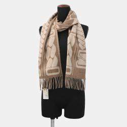 Pre Owned Hermes Cashmere Scarf "Clic-Se-Nue" Marron Grasset/Craie Cashmere100%