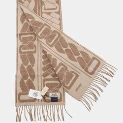 Pre Owned Hermes Cashmere Scarf "Clic-Se-Nue" Marron Grasset/Craie Cashmere100%