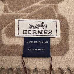 Pre Owned Hermes Cashmere Scarf Clic Se Nue Marron Grasset/Craie Cashmere100%
