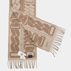 Pre Owned Hermes Cashmere Scarf Clic Se Nue Marron Grasset/Craie Cashmere100%