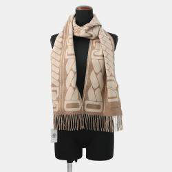 Pre Owned Hermes Cashmere Scarf Clic Se Nue Marron Grasset/Craie Cashmere100%
