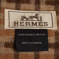 Pre Owned Hermès Camel Brown H Ecossais Cashmere Scarf