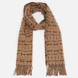 Pre Owned Hermès Camel Brown H Ecossais Cashmere Scarf