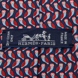 Pre Owned Hermes Blue/Red Chouette Alors Silk Classic Tie