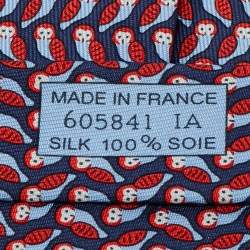 Pre Owned Hermes Blue/Red Chouette Alors Silk Classic Tie