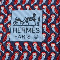 Pre Owned Hermes Blue/Red Chouette Alors Silk Classic Tie