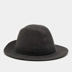 Pre Owned Hermès Carbon Black Felt Funky Fedora Hat Size 61 