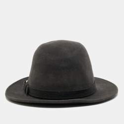 Pre Owned Hermès Carbon Black Felt Funky Fedora Hat Size 61 