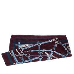 Hermes Burgundy Flamboyant Web Cashmere Blend Square Scarf