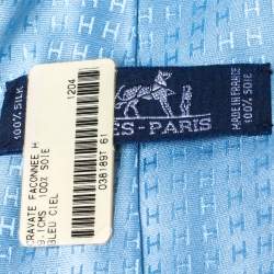 Pre Owned Hermès Bleu Ciel Faconnee H Silk Jacquard Tie