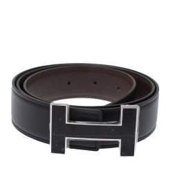 Pre Owned Hermes Noir/Chocolat Quizz Belt 85 CM