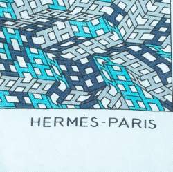 Pre Owned Hermès Ocean Blue 3D Optic Cotton and Silk Scarf