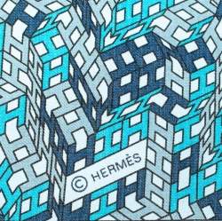 Pre Owned Hermès Ocean Blue 3D Optic Cotton and Silk Scarf