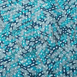 Pre Owned Hermès Ocean Blue 3D Optic Cotton and Silk Scarf
