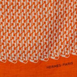 Pre Owned Hermès Orange Imprimeur Fou H Coaching Cashmere Silk Muffler