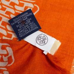 Hermès Orange Imprimeur Fou H Coaching Cashmere Silk Muffler