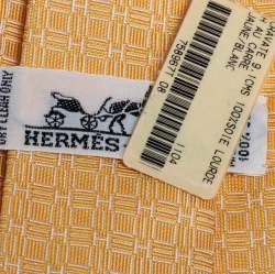 Pre Owned Hermes Yellow H Au Square Pattern Silk Tie