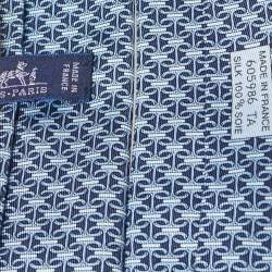Pre Owned Hermes Azure Blue Marine Fonce Silk Tie