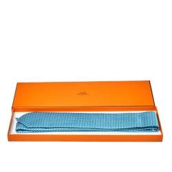 Pre Owned ربطة عنق هيرمس جاكار حرير نمط هندسي أزرق توركواز فيروزي