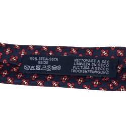Pre Owned Hermès Marine Blue 7 Drone H Silk Tie