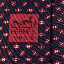 Pre Owned Hermès Marine Blue 7 Drone H Silk Tie
