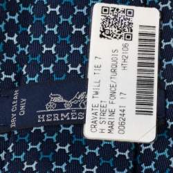 Pre Owned Hermès Marine Blue 7 H Street Silk Tie