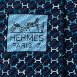 Pre Owned Hermès Marine Blue 7 H Street Silk Tie