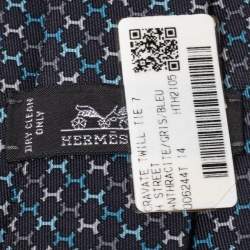 Hermès Anthracite Grey 7 H Street Silk Tie