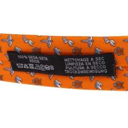 Pre Owned Hermès Orange 7 H Flying Hermes Silk Tie