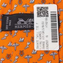 Pre Owned Hermès Orange 7 H Flying Hermes Silk Tie