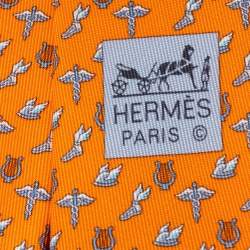 Pre Owned Hermès Orange 7 H Flying Hermes Silk Tie