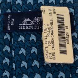 Hermès Blue 7 Poulain Silk Twill Tie