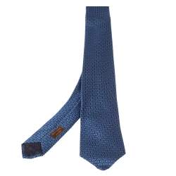Pre Owned Hermès Marine Blue 7 Overboard Jacquard Silk Tie