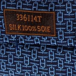 Pre Owned Hermès Marine Blue 7 Overboard Jacquard Silk Tie