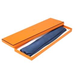 Pre Owned Hermès Marine Blue 7 Overboard Jacquard Silk Tie