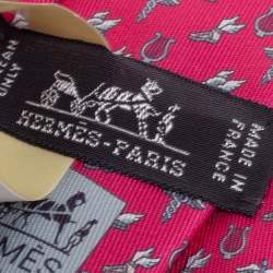 Hermes Pink 7 Flying Hermes Silk Twill Tie 