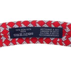 Pre Owned Hermes Rouge 7 Tete Au Carre Silk Twill Tie