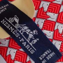 Pre Owned Hermes Rouge 7 Tete Au Carre Silk Twill Tie