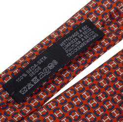 Pre Owned Hermes Orange 7 H Maillon Silk Twill Tie 