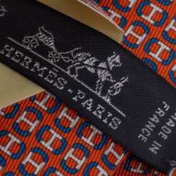 Pre Owned Hermes Orange 7 H Maillon Silk Twill Tie 