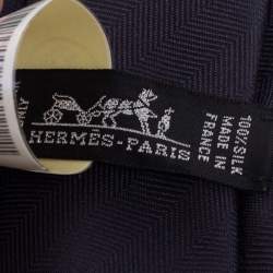 Hermes Ardoise 7 Chevron Recto Verso Silk Tie 