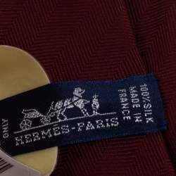 Pre Owned Hermes Rouge 7 Chevron Recto Verso Silk Tie