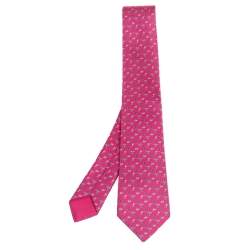 Pre Owned Hermes Fuchsia 7 Flying Hermes Silk Twill Tie