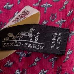 Pre Owned Hermes Fuchsia 7 Flying Hermes Silk Twill Tie