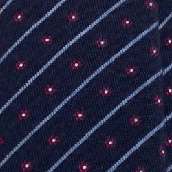 Pre Owned Hermes Navy Blue Flowers In Club Silk Tie