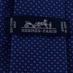 Pre Owned ربطة عنق هيرمس 7 ميغا شاريوت زرقاء