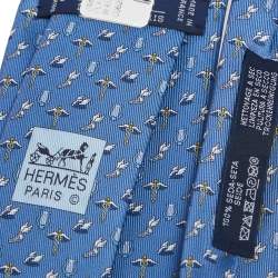 Pre Owned Hermès Blue 7 H Flying Hermes Silk Tie