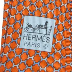 Pre Owned Hermès Orange 7 H Street Silk Tie